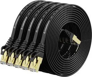 Cat 7 Ethernet Cable 10ft 5Pack Shielded (Highest Speed Cable) Flat Ethernet Patch Cables - High Speed Internet Cable for Modem, Router, LAN, Computer - Compatible with Cat 5e, Cat 6 Network