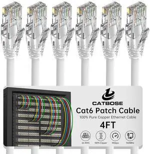 4 Feet Cat6 Patch Cable(6 Pack), Solid Pure Copper Patch Cord, Cat 6 Ethernet Cable, UTP Network, High Speed RJ45 Internet Cable, Compatible for Routers, Switches, PC, Servers, PS4/5, Xbox - White