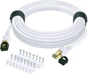 Cat 8 Ethernet Cable 65ft Internet Network LAN Patch Cable Cord Shielded High Speed 40Gbps 2000Mhz RJ45 Cables for Gaming, Router, PS4, Xbox - Compatible with Cat7/Cat6a/Cat5e Network - White