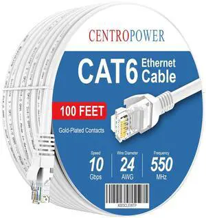 Cat 6 Ethernet Cable 100 ft, Solid High-Speed Internet LAN Network Copper Cord Outdoor & Indoor for Modem, Router, PC, PS4/5, TV, Gaming Consoles - Fluke Test Passed, White Cat 6 Ethernet Cable 100 ft, Solid High-Speed Internet LAN Network Copper Cord Outdoor & Indoor for Modem, Router, PC, PS4/5, TV, Gaming Consoles - Fluke Test Passed, White
