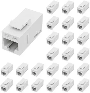FGB 10 Gbps CAT6A RJ45 Keystone Coupler 25-Pack, Ethernet Keystone Jack, Ethernet Coupler Female to Female UTP for Cat6a/Cat6/Cat5e/Cat5, White