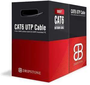 Dripstone CAT6 Direct Burial Ethernet Cable 23AWG Solid CCA UTP, Waterproof HDPE Insulated, Polyethylene (PE) Jacket for Indoor/Outdoor Installations (Black - 1000ft)