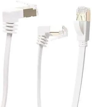 Cat6 Ethernet Cable 90 Degree Downward Right Angle, Flat CAT6 Gigabit Internet Network LAN Patch Cords for Router,Modem,Printer,32AWG FTP Cat6 Network Cable White (Downward Angle&UP Angle, 3.3FT)