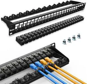 Patch Panel 24 Port with 24 Pcs Cat6 Keystone JackEC Listed UTP 10G Support with Removable Back Bar 1U Network Patch Panel 19 Inch for Cat6,Cat5e,Cat5 (CAT6, 1U24Port)