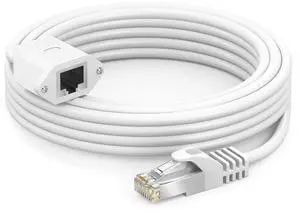 Ethernet Extension Cable, Cat 6 Ethernet Cable Extender, Internet Cable with Shielded RJ45 Male-to-Female Connector, LAN Cable Extension for Patch Networks, White (25 Feet)