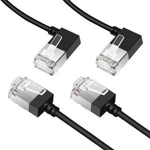 Ultra Slim 90° Degree Cat 6A Ethernet Cable Left Angled 1.6 Feet 2Pack, 10Gbps High-Speed Internet Flexible Cable for PC, Router, Ps4/5 (Black)