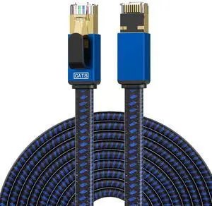 Cat8 Ethernet Cable - 100FT High Speed Long Internet Cable with Nylon Braided Shielded Flat RJ45 Connectors for PC
