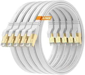 Cat8 3FT-5Pack Ethernet Cable,White-40Gbps Internet Network Patch Cord,High Speed Gold-Plated RJ45 Double Shielded with Ground Wire & Cable-Tie for Gaming,Modem,Hub,Router Cat8 3FT-5Pack Ethernet Cable,White-40Gbps Internet Network Patch Cord,High Speed Gold-Plated RJ45 Double Shielded with Ground Wire & Cable-Tie for Gaming,Modem,Hub,Router