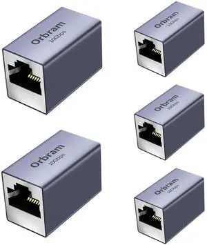 Orbram Ethernet Extender 10Gbps, 5 Pack RJ45 Coupler Adapter for Cat8/Cat7/Cat6/Cat5e/Cat5 Cables, 328ft Long-Distance Connection, Female to Female Connector, Aluminum Alloy Shell, Space Grey