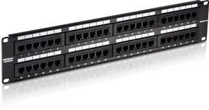 TRENDnet 48-Port Cat5/5e Unshielded Patch Panel, TC-P48C5E, 2U 19 inch Rackmount Design or Wall Mount, Cable Management, NDAA Compliant, 48 x Gigabit RJ-45 Ports