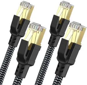 Cat 8 Ethernet Cable 6.5FT, High-Speed Braided Internet Cable with Gold Plated RJ45 Connector, Compatible with Cat7, Cat6a, Cat6d Devices, Suitable for Modem, Router, Printer, etc.