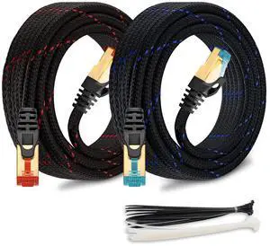 Cat 7 Ethernet Cable for Gaming 20ft Braided LAN Network Patch Cord Wire, High Speed Internet Cables with Clips, RJ45, 10GBPS, 600MHz for Router Modem Compatible with PS3 PS4 PS5, 2 Pack