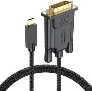 USB C to DVI Cable 3 Feet, Type C to DVI (One-Directional) Cord Braided 1080P@60Hz for Monitor Laptop Computer Projector Phone and More