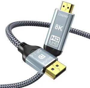 6.6FT DisplayPort to HDMI 8K Cable, 8K@60Hz 4K@120Hz Uni-Directional DP1.4 (Source) to HDMI 2.1(Display),DP to HDMI Compatible HDCP 2.3 HDR10 for AMD,NVIDIA,Monitor and PC 6.6FT DisplayPort to HDMI 8K Cable, 8K@60Hz 4K@120Hz Uni-Directional DP1.4 (Source) to HDMI 2.1(Display),DP to HDMI Compatible HDCP 2.3 HDR10 for AMD,NVIDIA,Monitor and PC
