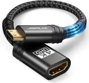 JSAUX Mini HDMI to HDMI Adapter, Mini HDMI Male to HDMI Female Cable with 4K 60Hz HDR 3D 18Gbps, Compatible with Camera, Camcorder, Raspberry Pi Zero, Laptop, Tablet-Black