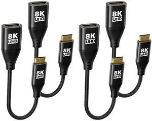 8K Mini HDMI to HDMI Adapter 4Pack, Male to Female Cable with 8K@60Hz, 4K@120Hz HDR 3D Dolby 48Gbps High Speed, With Projector, Tablet, Graphics Card, Camcorder, Support Bidirectional Transmission