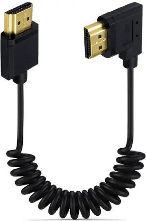 3.9ft HDMI 4K@60Hz Coiled Cable, Right Angle HDMI 2.0 Version Male to Male Adapter Spring Spiral Cord, 18Gbps High Speed, High Definition