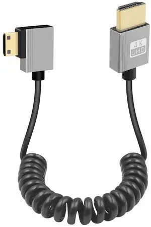 GELRHONR Mini HDMI to HDMI Coiled Cable, Ultra Thin Mini HDMI Cable Short, 18Gbps 3D 4K/60Hz High Speed HDMI Spring Cable, Support 3D,for DSLR Camera Camcorder, HDTV, Laptop (Right Angle)