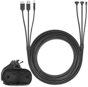 Skywin 3-in-1 Round HTC Vive Compatible Cable (5 Meters / 16 Feet), Replacement 3-in-1 Connection Cable for HTC Vive Headset and Linkbox (Black)
