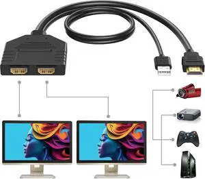 BATU 4k 60hz HDMI Splitter 1 in 2 Out HDMI Cable Male to Dual Female HDMI 2.0 with Power USB Cable for HDMI HD, LED, LCD, TV Dual Monitors Duplicated-Mirror Dual Monitor Support 3D Full HD