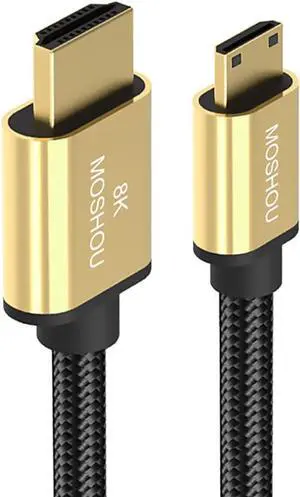 Mini HDMI to HDMI 8K Cable[Gold-plated shell,Braided] High Speed 4K@120Hz 4K@60Hz HDMI 2.1 Cord,Compatible with Nikon,Canon EOS,DSLR Camera,Camcorder,Tablet,Graphics Video Cards,Pico Projector(3 Feet)