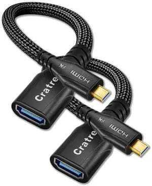 8K Micro HDMI to HDMI Adapter 2Pack, Micro HDMI to HDMI Female Cable,8K@60hz,4K@120hz,Support HDR eARC Dolby Compatible with GoPro Hero 7,Raspberry Pi 4,Sony,Nikon (0.6ft)