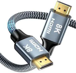 8K HDMI Cable 30 ft, 48Gbps High Speed HDMI 2.1 Cable, Braided HDMI Cable 2.1 8K 60Hz 4K 120Hz Support for HDR eARC HDCP 2.2/2.3, HDMI Cord Compatible with HDTV, Laptop, Monitor, PC