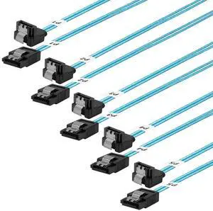 SATA-III Cable: 0.5M, 5 Pack Thin 90-Degree SATA Right-Angle Straight to Angled 6 Gbps Data Cable for Hard Drive, Computer, SDD, HDD, Blue (1.6FT)