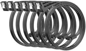 SATA Cable III 18 Inch (6-Pack), 7-Pin 90 Degree Right Angle Connector, 6Gbps SATA Data Cord with Locking Latch, Compatible with HDD, SDD, CD Driver, CD Writer, Black Cable