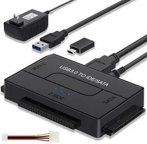 SATA IDE to USB 3.0 Adapter for 2.5/3.5 HDD/SSD Hard Drive Disk, Hard Drive Reader Ultra Recovery Conveter Cable Universal Data Transfer SATA to USB Adapter with Power Supply
