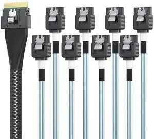 10Gtek SlimSAS 8i to 8xSATA Cable, SFF-8654 Host to 8 SATA Drives, SAS 3.0 Compatible, RAID Expansion for Servers & Storage Arrays, 0.5m(1.6ft)