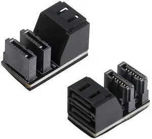 CERRXIAN 90 Degree Duale SATA 7PIN Male to Dual Female Connetcor for Low Profile Motherboard Desktops Computer SSD HDD(2-Pack)