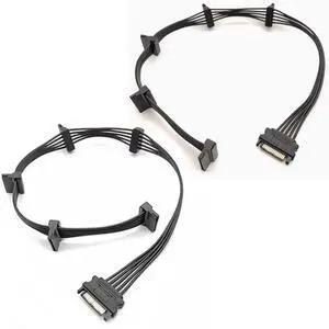SATA Power Splitter Cables 1 to 5 19.7 in (500 mm), 2Pack15 Pin Male to Female Power Cable Splitter Powers up to 5 Hard Disk Drive, SSD, Optical Drives (2, Black)