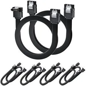 BolAAzuL SATA Cable III Right Angle & Straight, 5-Pack SATA Data Cables 90 Degree + 5-Pack SATA 3 Cable Straight to Straight, 6Gbps Tangle-Free SATA Cable Black with Locking Latch for Hard Drive SSD