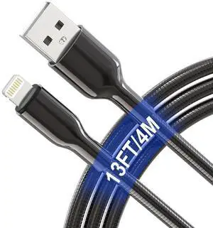 13Ft Metal Lightning Cable Pets Chew Proof iPhone Charger Cord - MFi Heavy Duty Metal Braided Cable Dog Puppy Cat Proof Cord with 3A Fast Charging, Data Sync, Carplay for iPhone 14 13 12 11 XS XR 8 7