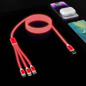4Ft LED Light Up Flowing Multi 3 in 1 USB Universal iPhone Charging Cable Lightning+Type C+Micro USB LED Phone Charger Cord Car LED Light Up Charger Adapter for Android/Apple/Samsung/LG/Google Pixel