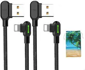 mcdodo USB 90 Degree Right Angle Design Gaming iPhone LED Nylon Braided Sync Charge New USB Reversible Data 6FT/1.8M Cable Compatible iPhone 14/13/12/11 Pro Max (6FT Black)