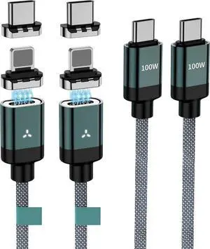 100W 2 in 1 Magnetic USB C Charging Cable [2-Pack, 4/6.6FT] 480Mbps Data Transfer, 5A C to C Cable Fast Charging for iPhone 16/15/14/13 Pro Max, MacBook Pro,iPad,Galaxy S22,Pixel
