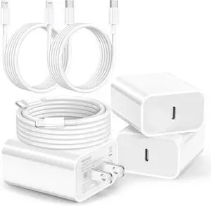 Phone Charger Fast Charging, [MFi Certified] 20W USB C Wall Charger with 3Pack 6FT USB C to Lightning Cable, Fast Phone Charging Cable Compatible with Phone 14/13/12/12 Pro Max/11/Xs Max/XR-White
