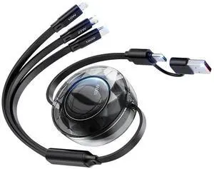 100W Multi Charging Cable, 5 in 1 Retractable Charger Cable USB C 5A iPhone 17 Fast Charger Cord for Multiple Devices for iPhone 17 16 15 14 /Samsung Galaxy S25/PS/MBook/Pad (4ft) Travel Essentials