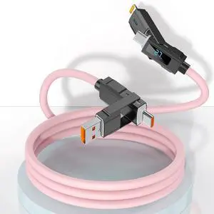 Multi 4 in 1 USB C Pink Cable LED Display Lightning Charge Cable,60W Fast Charger&Data Transfer,Chubby Silicone iPhone iPad Charger with Lightning/Type C/USB A for Apple iPhone 16/15/14,Samsung-5FT Multi 4 in 1 USB C Pink Cable LED Display Lightning Charge Cable,60W Fast Charger&Data Transfer,Chubby Silicone iPhone iPad Charger with Lightning/Type C/USB A for Apple iPhone 16/15/14,Samsung-5FT