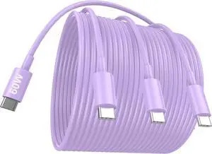 3Pack USB C Charger Cable 6 FT 60W USB C to USB C Cable Fast Type C Charging Cord for iPhone 15 Pro Max Plus,iPad Mini 6/ Pro 2021, iPad Air 4, MacBook Pro 2020, Samsung Galaxy S23 Violet