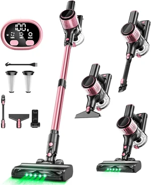 VICEASE Cordless Vacuum Cleaner, 8 in 1 Powerful Suction Lightweight Vacuum Cleaner for Home, LED Display, 3 Suction Modes, 45Mins Detachable Battery Stick Vacuum for Hard Floor Carpet Pet Hair, Pink VICEASE Cordless Vacuum Cleaner, 8 in 1 Powerful Suction Lightweight Vacuum Cleaner for Home, LED Display, 3 Suction Modes, 45Mins Detachable Battery Stick Vacuum for Hard Floor Carpet Pet Hair, Pink