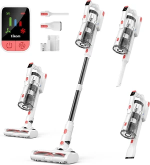 Tikom V750 Cordless Vacuum Cleaner for Home, 45000Pa/500W Stick Vacuum with LED Display, Charging Wall Dock, Anti-Tangle, Lightweight Handheld Vacuum for Pet Hair, Hard Floor, Carpet, White Tikom V750 Cordless Vacuum Cleaner for Home, 45000Pa/500W Stick Vacuum with LED Display, Charging Wall Dock, Anti-Tangle, Lightweight Handheld Vacuum for Pet Hair, Hard Floor, Carpet, White