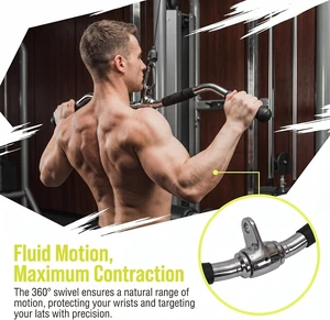 Lat Bar Cable Machine Attachment, Curl Pulldown Bar with Full Rotation and Rubber Handle for Gym, Strength Workout, Body Training, Muscle Building, 30 Inch Lat Bar Cable Machine Attachment, Curl Pulldown Bar with Full Rotation and Rubber Handle for Gym, Strength Workout, Body Training, Muscle Building, 30 Inch