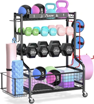 PLKOW Dumbbell Rack, Weight Rack for Home Gym Storage with Wheels and Hooks PLKOW Dumbbell Rack, Weight Rack for Home Gym Storage with Wheels and Hooks