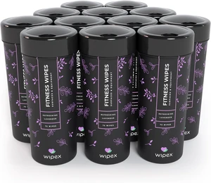 Wipex Yoga Mat Cleaner & Fitness Gym Wipes - Natural Lavender & Vinegar - 75 Count for Cleaning Yoga Mats, Spinning & Peloton Bikes, Weight Machines & Surfaces - 12 Pack Case Wipex Yoga Mat Cleaner & Fitness Gym Wipes - Natural Lavender & Vinegar - 75 Count for Cleaning Yoga Mats, Spinning & Peloton Bikes, Weight Machines & Surfaces - 12 Pack Case