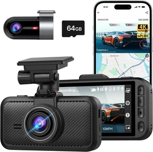 Dash Cam Front Rear, 4K Front + 4K Rear Full HD Dash Camera for Cars Built-in Wi-Fi Bluetooth GPS with 64GB SD Card, 3.0 IPS Screen with App Control, G-Sensor, HDR, Night Vision, 24H Parking Mode Dash Cam Front Rear, 4K Front + 4K Rear Full HD Dash Camera for Cars Built-in Wi-Fi Bluetooth GPS with 64GB SD Card, 3.0 IPS Screen with App Control, G-Sensor, HDR, Night Vision, 24H Parking Mode