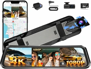 3 Channel Mirror Dash Cam, 9.66" Mirror 4K Front 1080P Inside and Rear WiFi 3 Channel Mirror Dash Cam, 9.66" Mirror 4K Front 1080P Inside and Rear WiFi