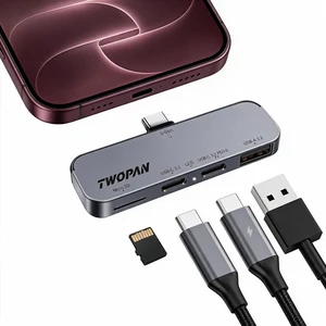 TWOPAN USB C iPhone Hub for ProRes Video Recording - Ultra-Slim Aluminum USB 3.2, Dual USB-C, Micro SD, and Charging Port Hub for iPhone 18/17/16/15 Pro/Pro Max TWOPAN USB C iPhone Hub for ProRes Video Recording - Ultra-Slim Aluminum USB 3.2, Dual USB-C, Micro SD, and Charging Port Hub for iPhone 18/17/16/15 Pro/Pro Max